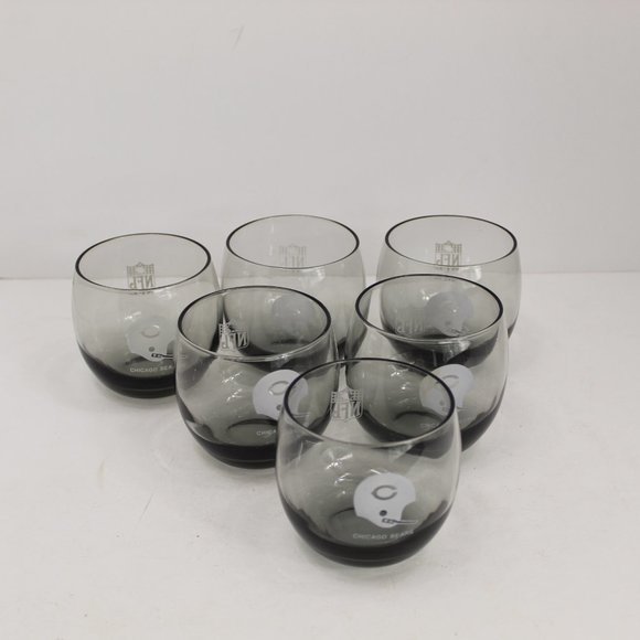 Mid Century Chicago Bears Smoky Roly Poly Glasses Set of 6 - Picture 2 of 7